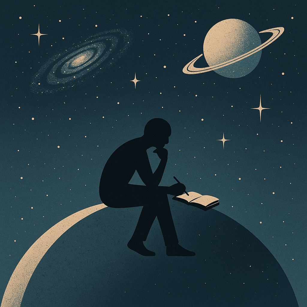 思考者坐在星球上